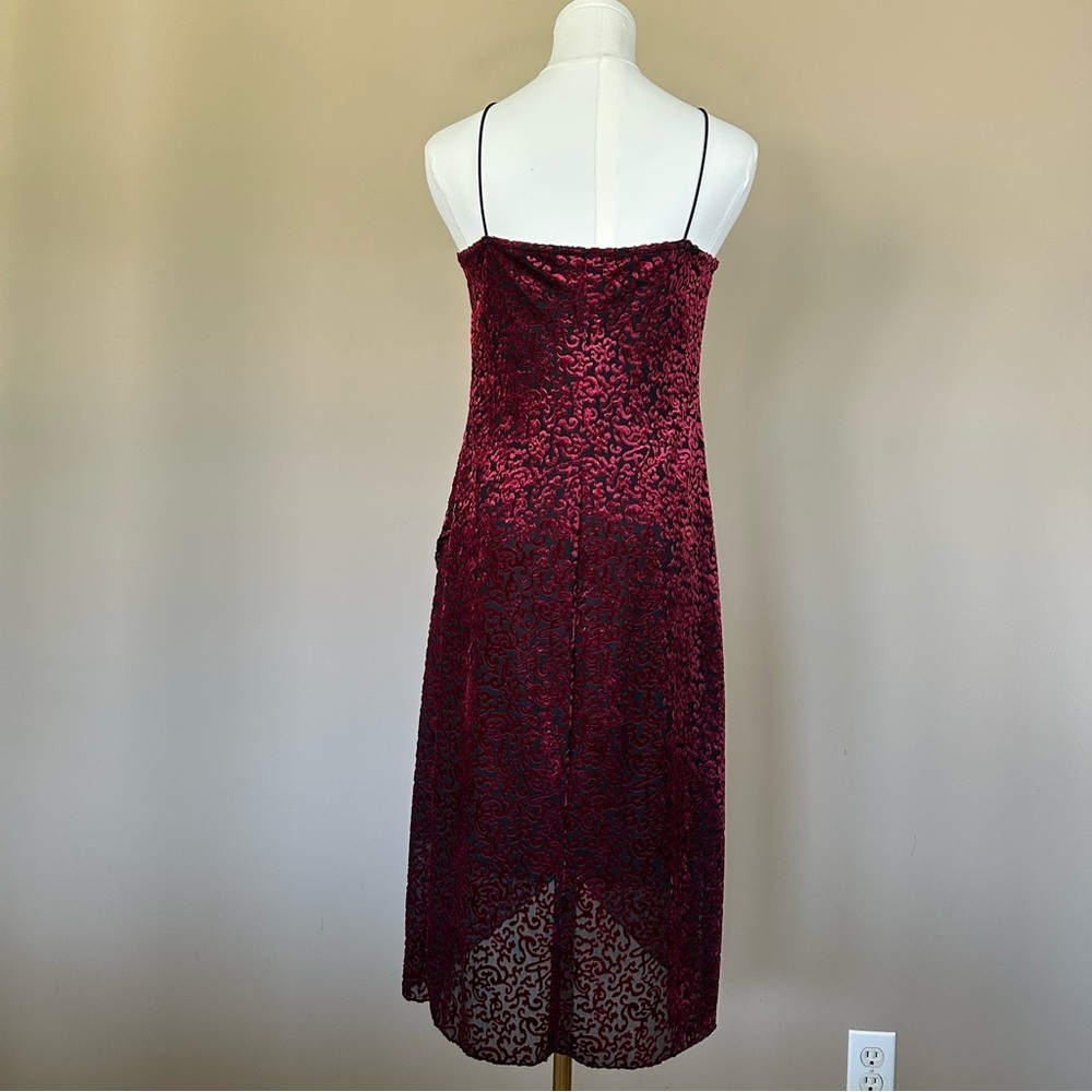 VTG 90s Y2k Velvet Burn Out Strappy Dress Women L Red Black Whimsigoth Bodycon - Picture 4 of 8